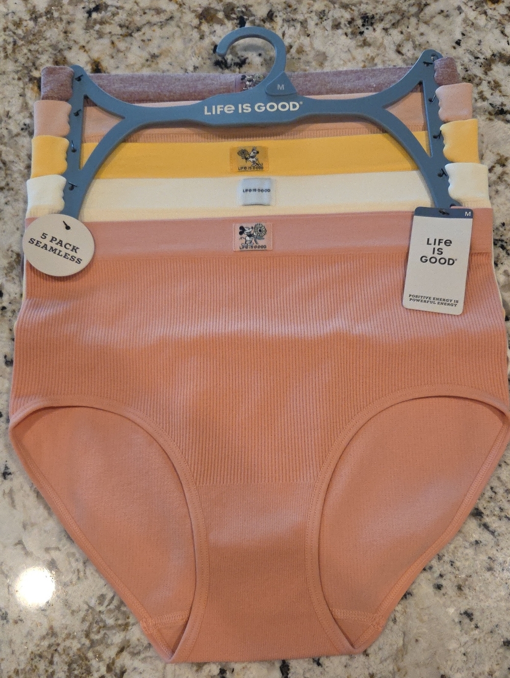 Life is Good Womens Seamless High-Waist Briefs - Pink, Yellow & Cream (5-Pack)